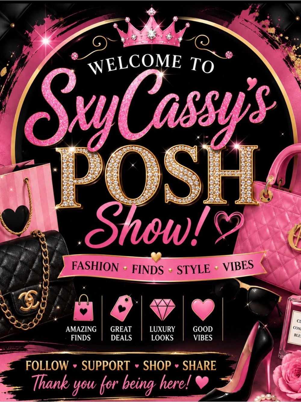 Posh Show! Pink & Black Fashion Event Graphic Tote